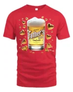 Happy Father’s Day T-Shirt Beer Glass Gold Hearts - red t-shirt on white background