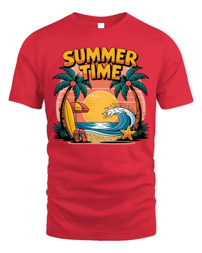 Summer Time Beach T-Shirt Tropical Surf Vibe - red t-shirt on white background