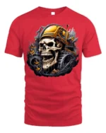 Skull Bulldozer T-Shirt Heavy Metal Construction - red t-shirt on white background