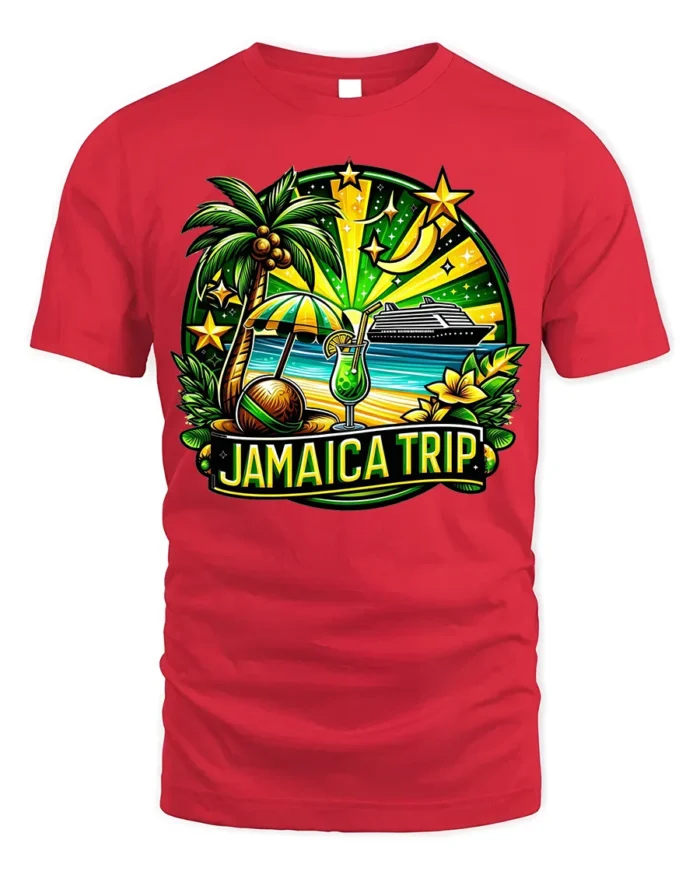 Jamaica Trip Souvenir T-Shirt Tropical Cruise Beach - red t-shirt on white background