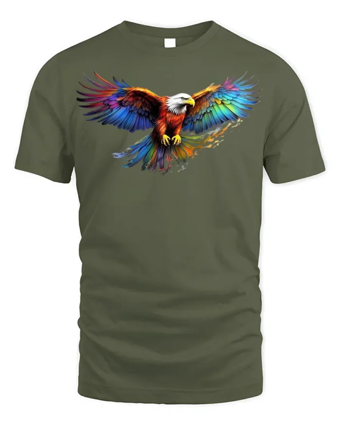 American Eagle Rainbow Wings T-Shirt Freedom - military green t-shirt on white background