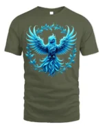 Majestic Blue Phoenix Art T-Shirt Soft Cotton - military green t-shirt on white background
