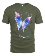 Vibrant Galaxy Butterfly T-Shirt Soft Cotton - military green t-shirt on white background