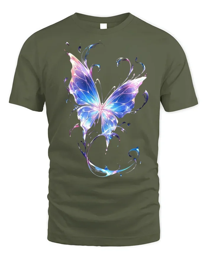 Vibrant Galaxy Butterfly T-Shirt Soft Cotton - military green t-shirt on white background