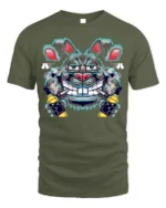 Crazy Bunny Graffiti T-Shirt Street Art Cotton - military green t-shirt on white background