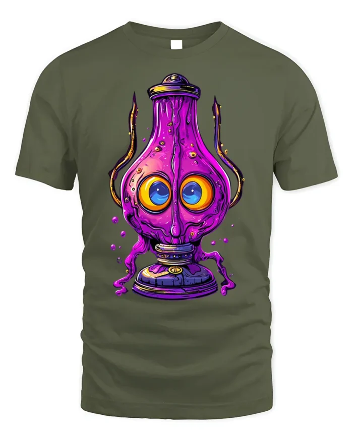 Trippy Purple Lamp T-Shirt Psychedelic Cartoon - military green t-shirt on white background
