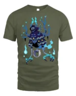 Dark Spirit Reaper T-Shirt Blue Flame Skeleton - military green t-shirt on white background