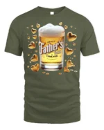 Happy Father’s Day T-Shirt Beer Glass Gold Hearts - military green t-shirt on white background