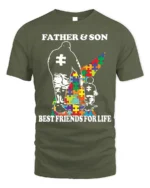 Father Son Best Friends Puzzle Autism Support T-Shirt - military green t-shirt on white background