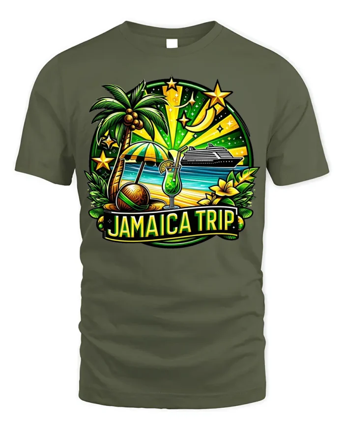 Jamaica Trip Souvenir T-Shirt Tropical Cruise Beach - military green t-shirt on white background