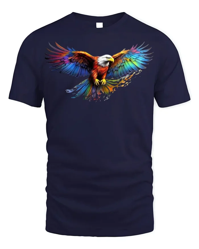 American Eagle Rainbow Wings T-Shirt Freedom - navy t-shirt on white background