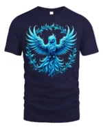 Majestic Blue Phoenix Art T-Shirt Soft Cotton - navy t-shirt on white background