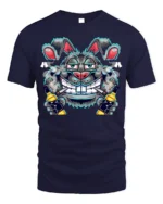 Crazy Bunny Graffiti T-Shirt Street Art Cotton - navy t-shirt on white background