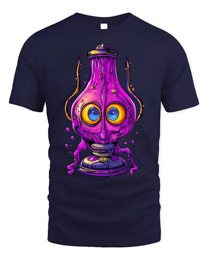 Trippy Purple Lamp T-Shirt Psychedelic Cartoon - navy t-shirt on white background