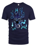 Dark Spirit Reaper T-Shirt Blue Flame Skeleton - navy t-shirt on white background
