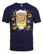Happy Father’s Day T-Shirt Beer Glass Gold Hearts - navy t-shirt on white background