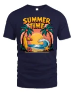 Summer Time Beach T-Shirt Tropical Surf Vibe - navy t-shirt on white background