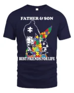Father Son Best Friends Puzzle Autism Support T-Shirt - navy t-shirt on white background