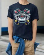 Crazy Bunny Graffiti T-Shirt Street Art Cotton - model wearing navy shirt, hands in pockets