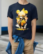 Urban Yellow Bear T-Shirt Cool Streetwear Cartoon - model wearing navy shirt, hands in pockets