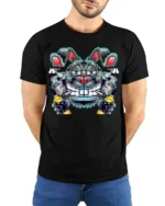 Crazy Bunny Graffiti T-Shirt Street Art Cotton - model wearing black shirt, hands behind back