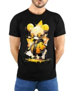 Urban Yellow Bear T-Shirt Cool Streetwear Cartoon - model wearing black shirt, hands behind back