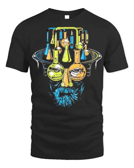 Mad Science Lab Face Graphic T-Shirt Cool Chemistry - black t-shirt on white background