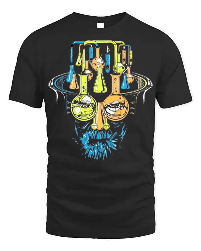 Mad Science Lab Face Graphic T-Shirt Cool Chemistry - black t-shirt on white background