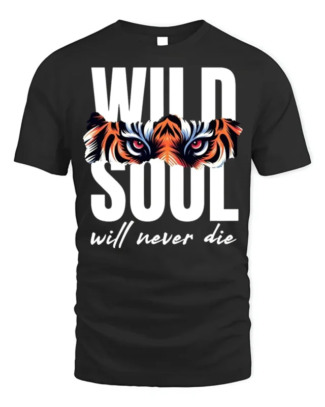 Wild Soul Tiger Eyes Graphic T-Shirt Soft Cotton - black t-shirt on white background