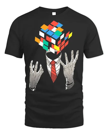 Mind Puzzle Rubik’s Cube Head T-Shirt Soft Cotton - black t-shirt on white background