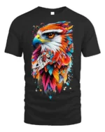 Colorful Eagle Art T-Shirt Bold Feather Graphic - black t-shirt on white background