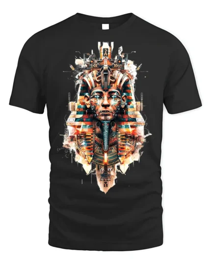 Futuristic Pharaoh T-Shirt Sci Fi Egyptian King Graphic - black t-shirt on white background