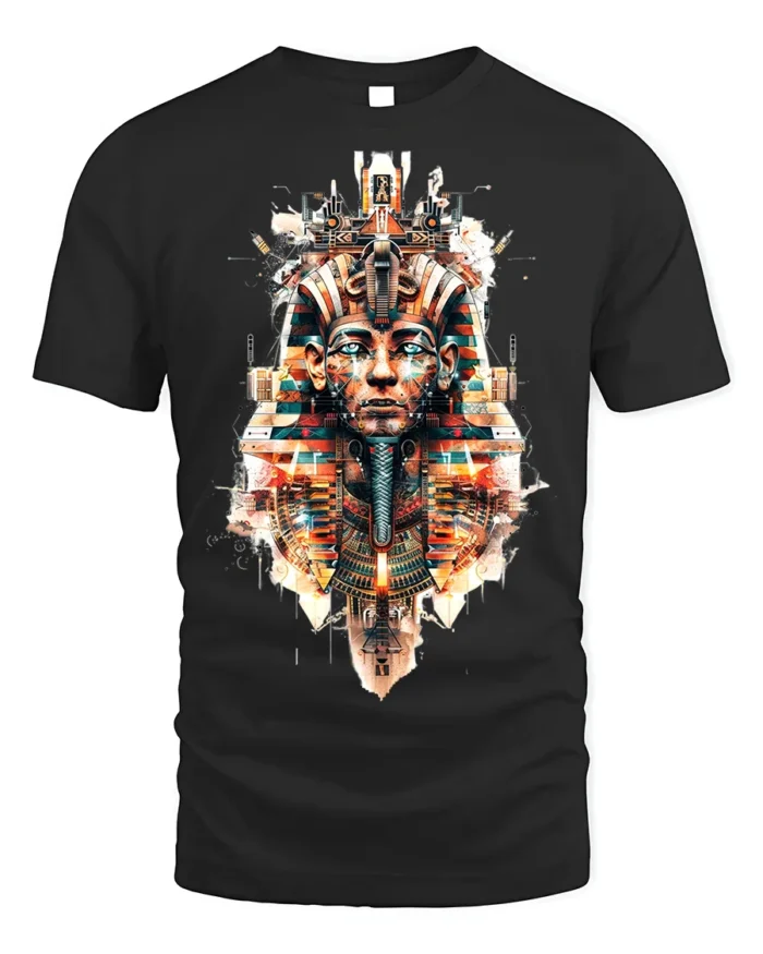 Futuristic Pharaoh T-Shirt Sci Fi Egyptian King Graphic - black t-shirt on white background