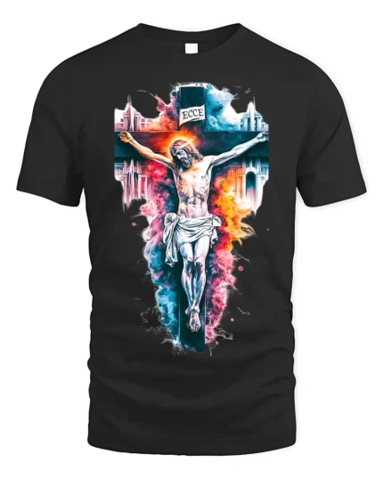 Jesus Crucifixion T-Shirt Christian Faith Graphic - black t-shirt on white background