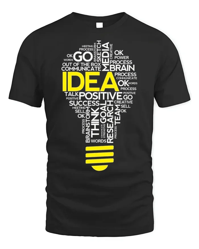 Creative Idea Lightbulb T-Shirt Motivational Graphic - black t-shirt on white background