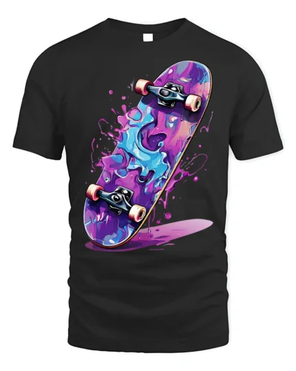 Skateboard Splash T-Shirt Colorful Street Style - black t-shirt on white background