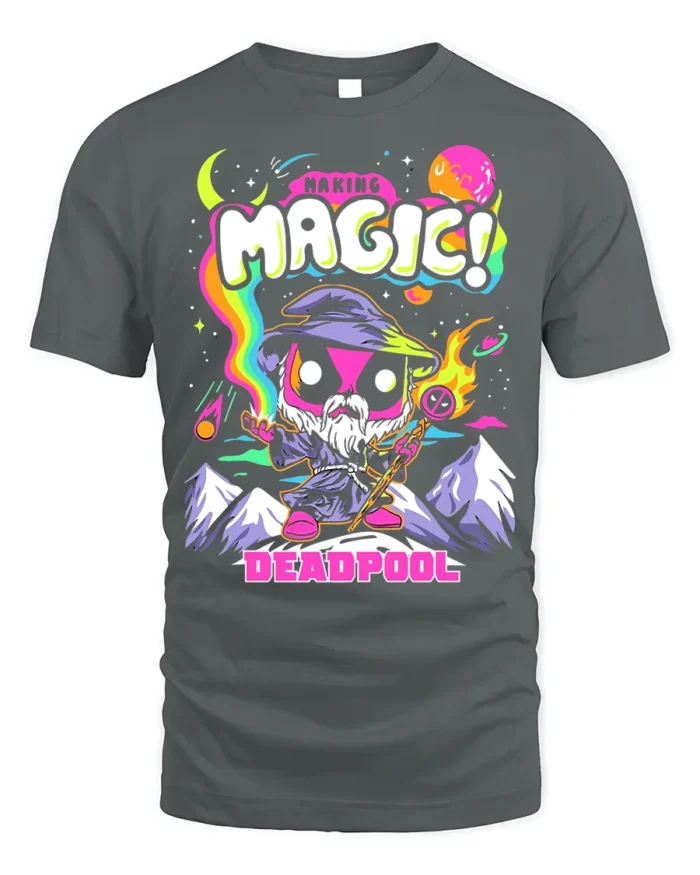 Making Magic Deadpool T-Shirt Funny Wizard Comic - gray t-shirt on white background
