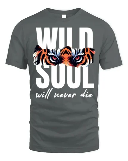 Wild Soul Tiger Eyes Graphic T-Shirt Soft Cotton - gray t-shirt on white background