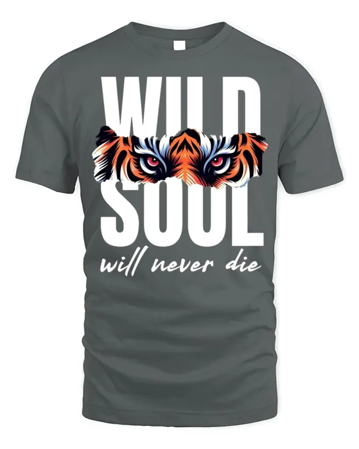 Wild Soul Tiger Eyes Graphic T-Shirt Soft Cotton - gray t-shirt on white background