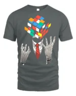 Mind Puzzle Rubik’s Cube Head T-Shirt Soft Cotton - gray t-shirt on white background