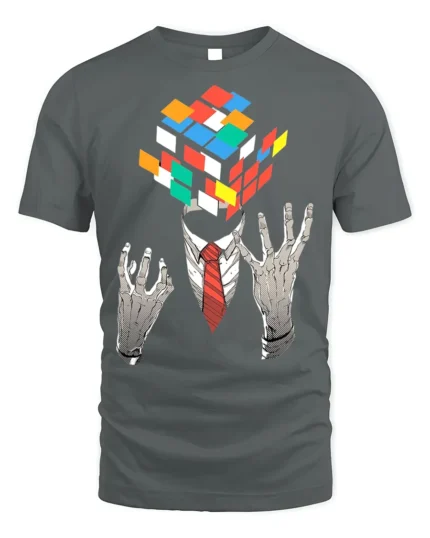 Mind Puzzle Rubik’s Cube Head T-Shirt Soft Cotton - gray t-shirt on white background