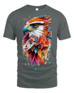 Colorful Eagle Art T-Shirt Bold Feather Graphic - gray t-shirt on white background
