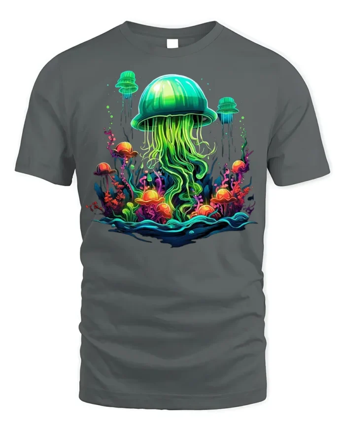 Glow in the Deep Jellyfish T-Shirt Vibrant Ocean - gray t-shirt on white background