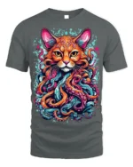 Psychedelic Cat Kraken T-Shirt Bold Octopus Tentacles - gray t-shirt on white background