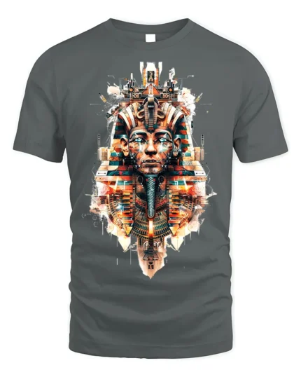 Futuristic Pharaoh T-Shirt Sci Fi Egyptian King Graphic - gray t-shirt on white background