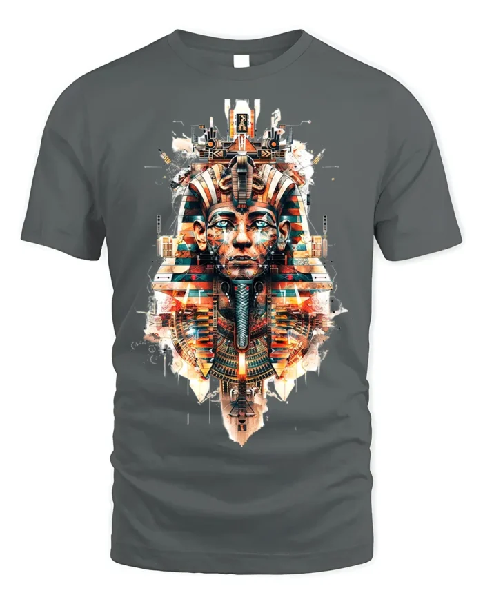 Futuristic Pharaoh T-Shirt Sci Fi Egyptian King Graphic - gray t-shirt on white background