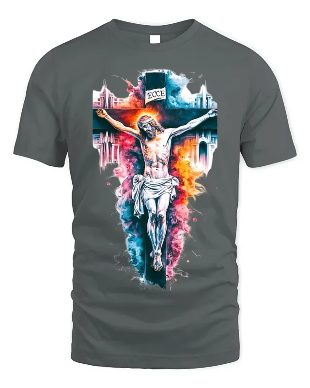 Jesus Crucifixion T-Shirt Christian Faith Graphic - gray t-shirt on white background