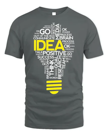 Creative Idea Lightbulb T-Shirt Motivational Graphic - gray t-shirt on white background