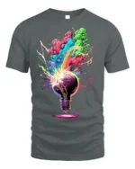 Exploding Lightbulb T-Shirt Neon Creative Burst - gray t-shirt on white background