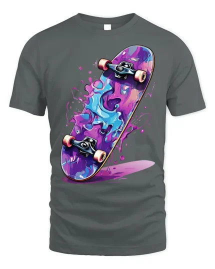 Skateboard Splash T-Shirt Colorful Street Style - gray t-shirt on white background